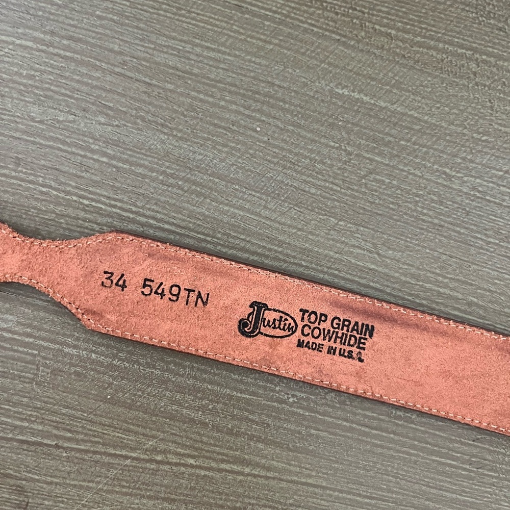 Vintage Western Brown Leather Belt Justin Top Grain Cowhide Made in US - Picture 5 of 6